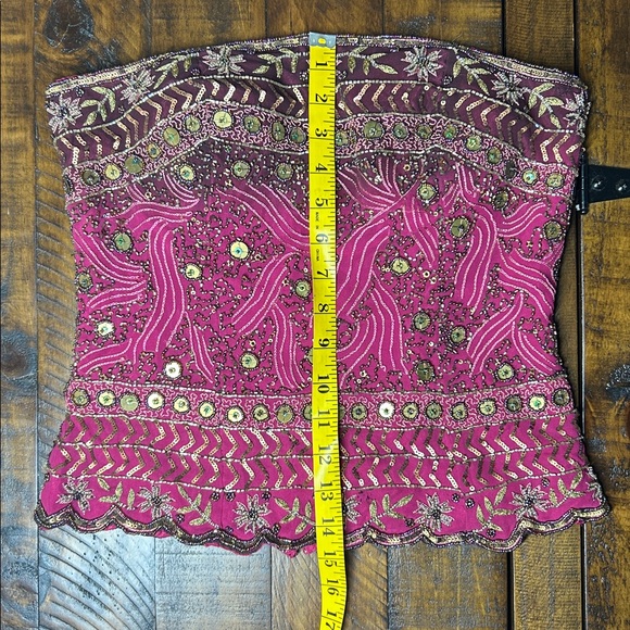 Vintage 100% Silk Aftershock Beaded Embroidered Pink Strapless Top | Size Medium - Picture 3 of 8
